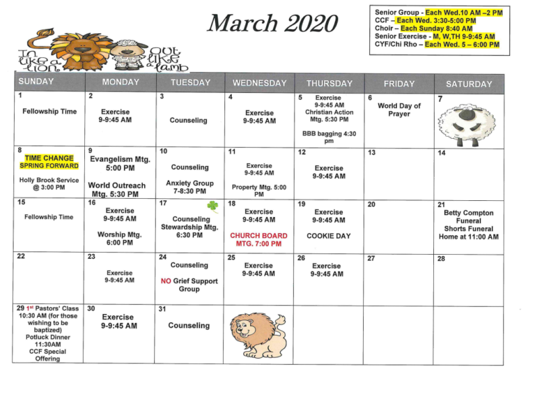 Calendar First Christian Church (DOC) Mount Carmel